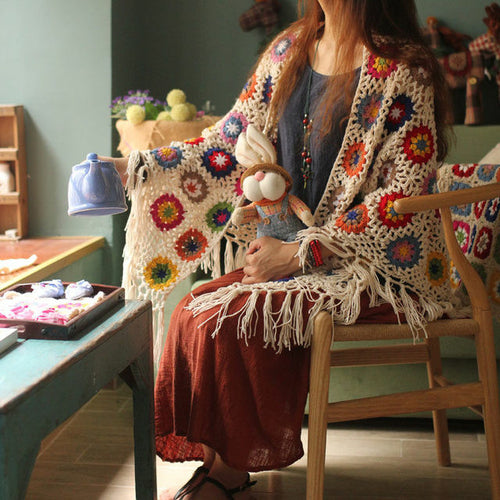 2022 Pure Handmade Retro Mori Girl Mori Arts Fan Knit Hollow Scarf - General Store 44