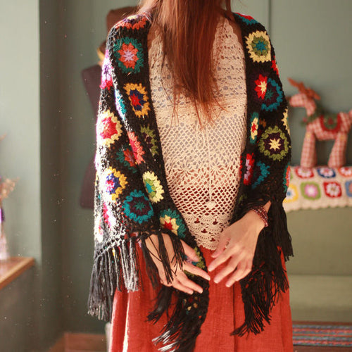 2022 Pure Handmade Retro Mori Girl Mori Arts Fan Knit Hollow Scarf - General Store 44