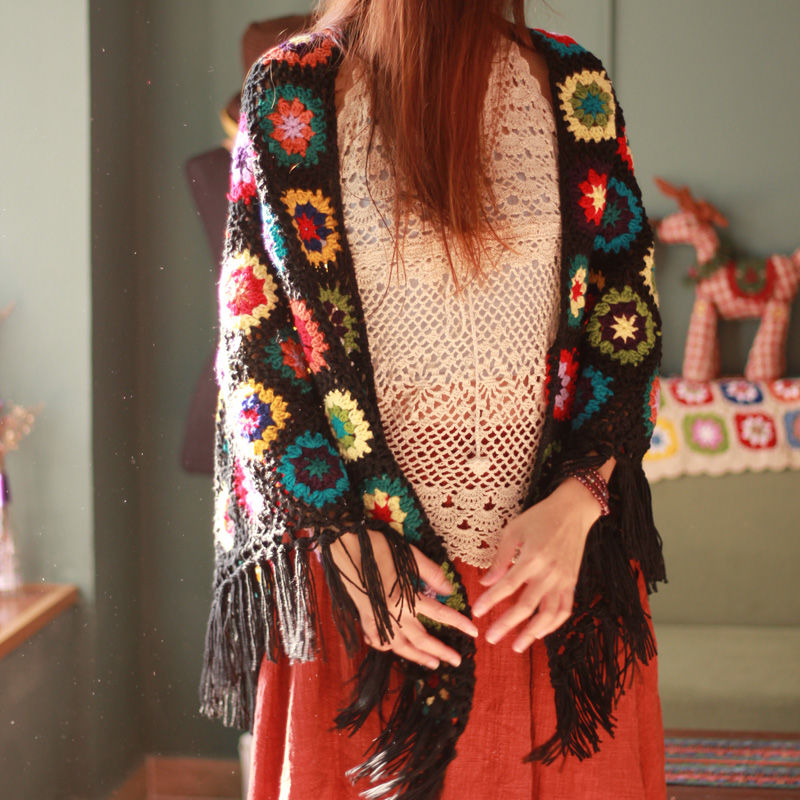 2022 Pure Handmade Retro Mori Girl Mori Arts Fan Knit Hollow Scarf - General Store 44