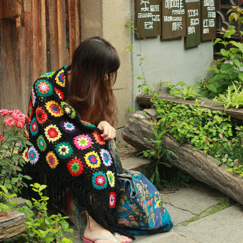 2022 Pure Handmade Retro Mori Girl Mori Arts Fan Knit Hollow Scarf - General Store 44