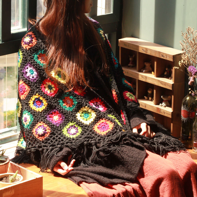 2022 Pure Handmade Retro Mori Girl Mori Arts Fan Knit Hollow Scarf - General Store 44
