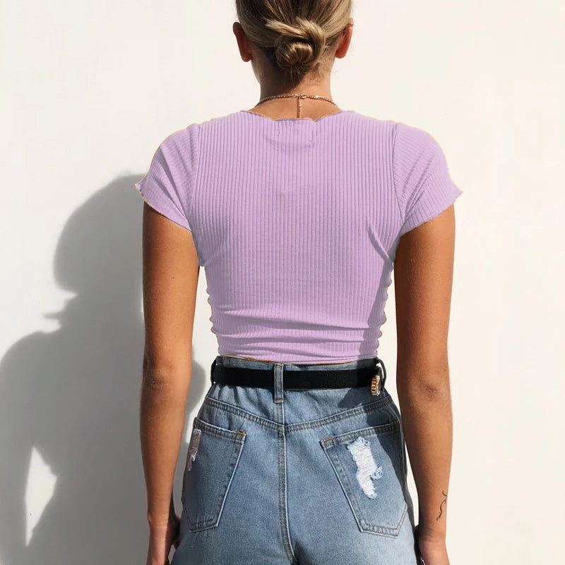 Sexy V Neck Cropped Tank Tops Women Drawstring Tie Up Front Camis - General Store 44