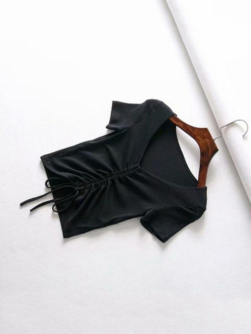 Sexy V Neck Cropped Tank Tops Women Drawstring Tie Up Front Camis - General Store 44