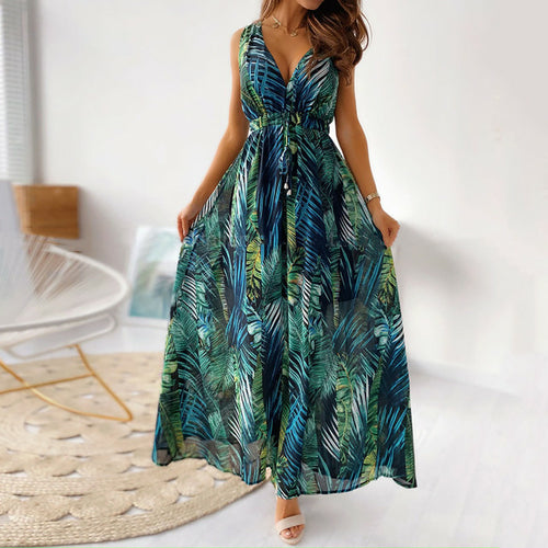 Women's Summer Long Dress Women Beach Floral Print Sundress Fashion - General Store 44