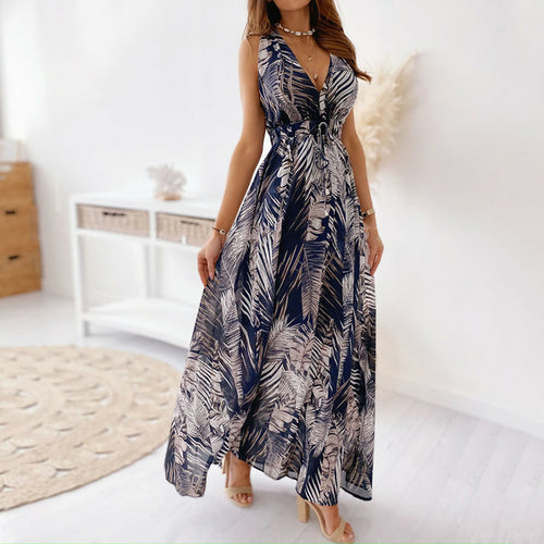Women's Summer Long Dress Women Beach Floral Print Sundress Fashion - General Store 44