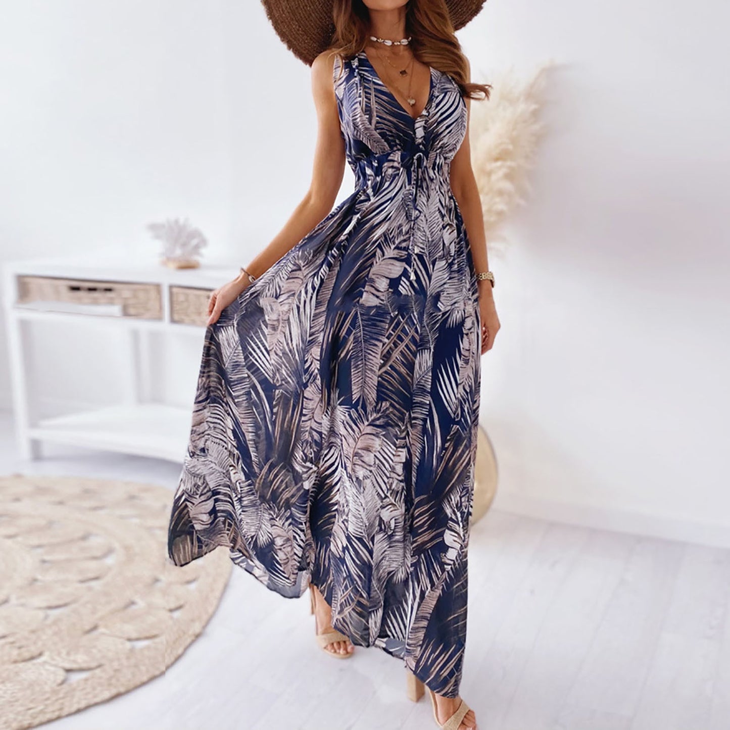 Women's Summer Long Dress Women Beach Floral Print Sundress Fashion - General Store 44