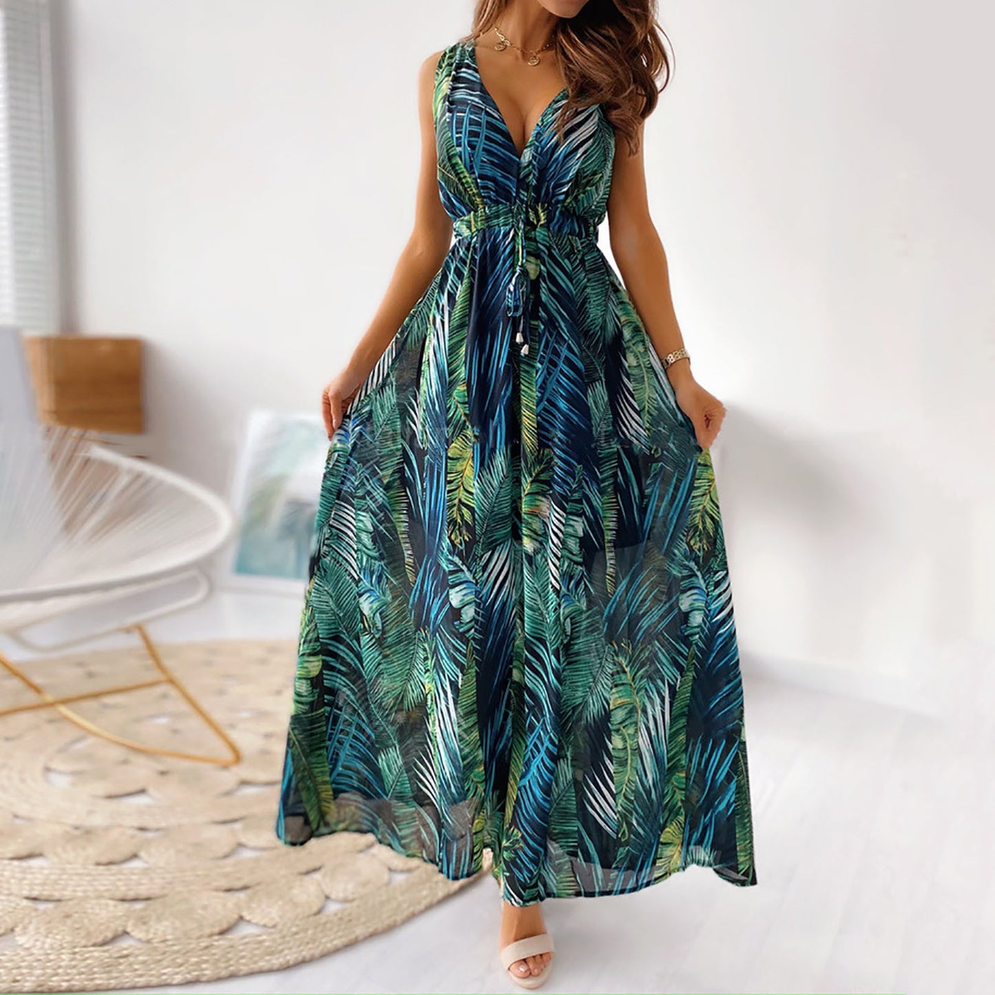 Women's Summer Long Dress Women Beach Floral Print Sundress Fashion - General Store 44
