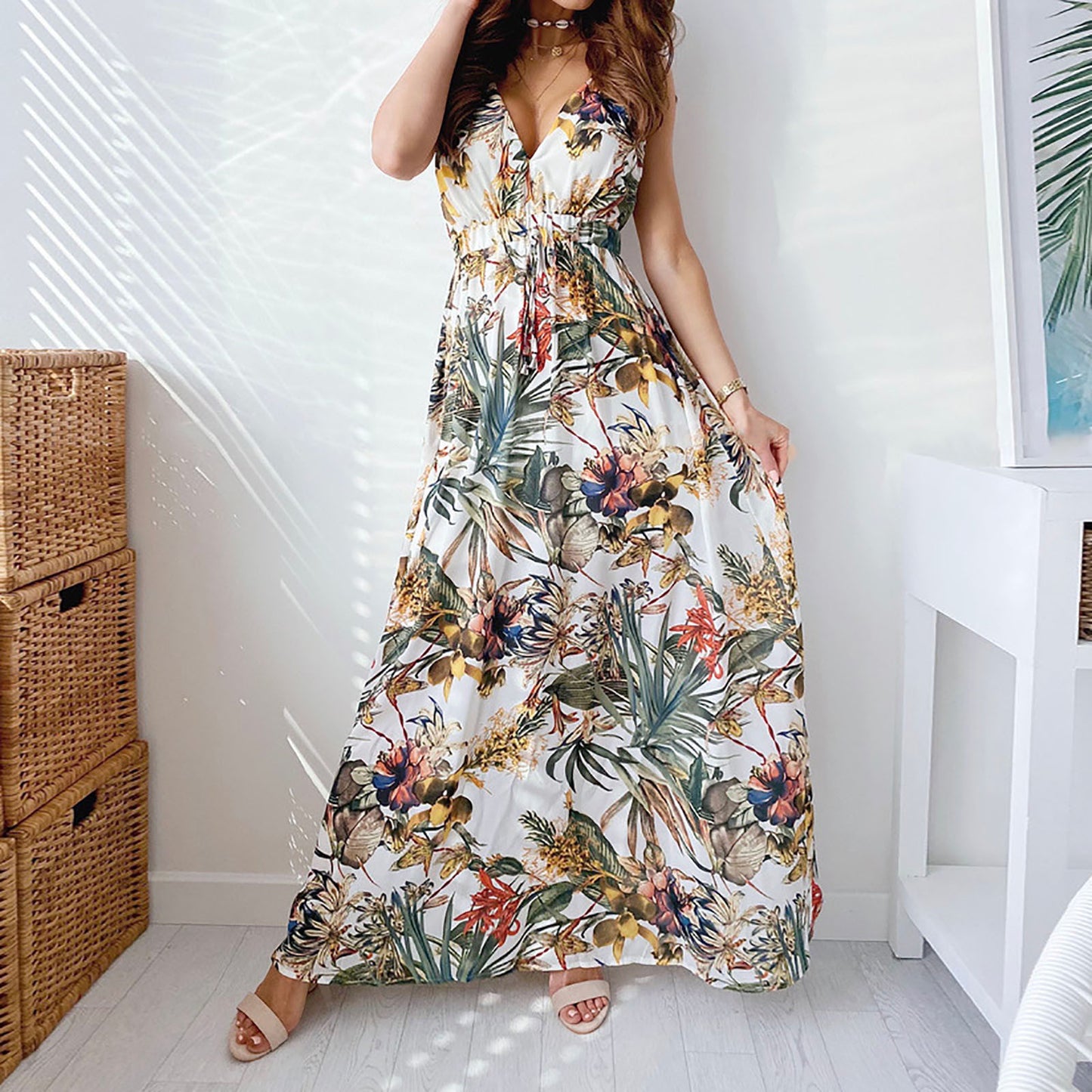 Women's Summer Long Dress Women Beach Floral Print Sundress Fashion - General Store 44