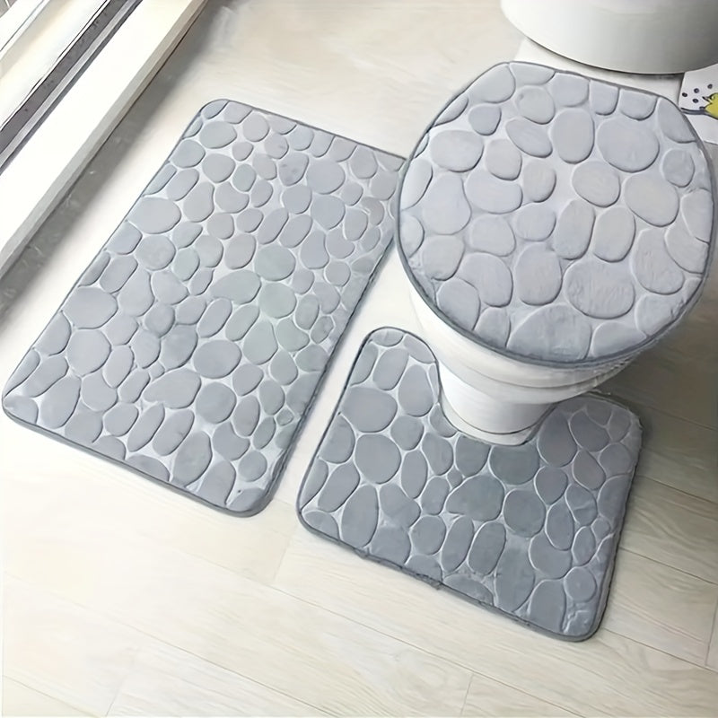 3pcs Coral Velvet Super Soft Absorbent Bathroom Mat Set - Non-slip Carpet, U-shaped Contour Pad, Toilet Cover & More - Perfect for Bathroom/Shower Room Accessories! - General Store 44