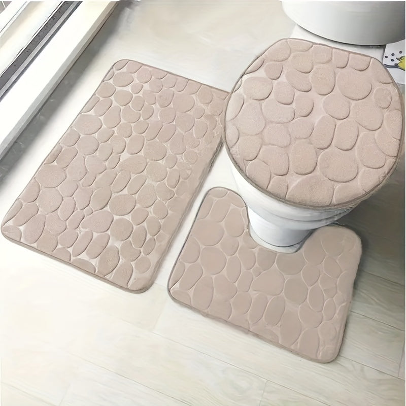 3pcs Coral Velvet Super Soft Absorbent Bathroom Mat Set - Non-slip Carpet, U-shaped Contour Pad, Toilet Cover & More - Perfect for Bathroom/Shower Room Accessories! - General Store 44