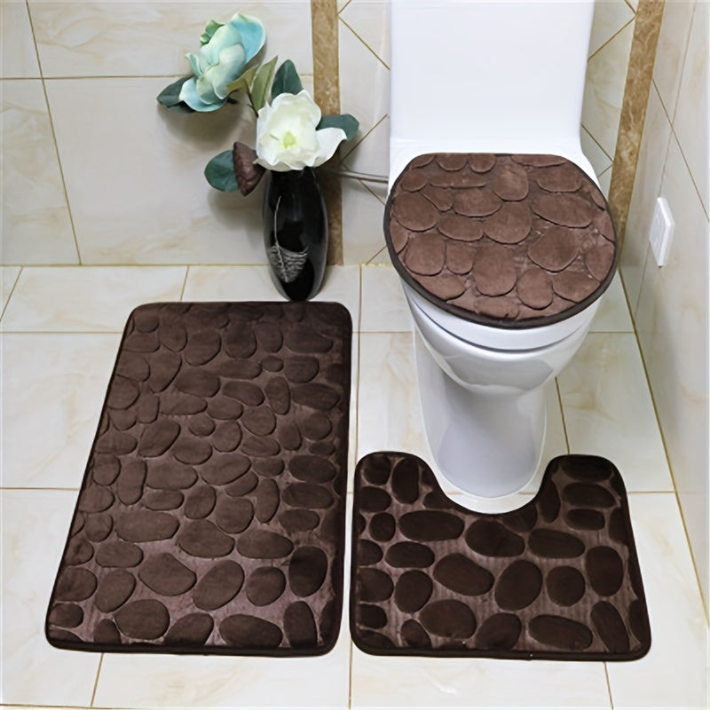 3pcs Coral Velvet Super Soft Absorbent Bathroom Mat Set - Non-slip Carpet, U-shaped Contour Pad, Toilet Cover & More - Perfect for Bathroom/Shower Room Accessories! - General Store 44