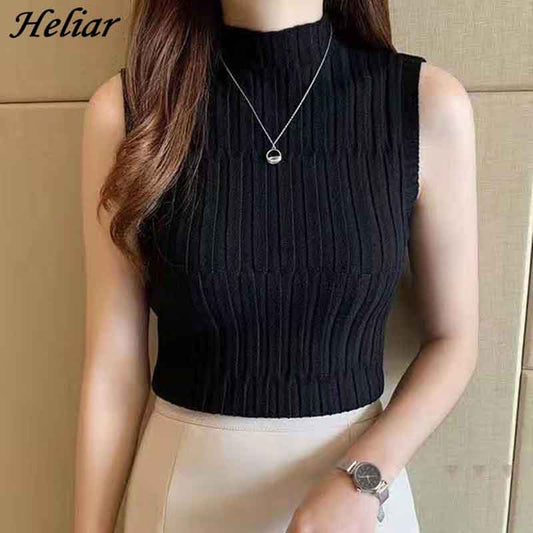 Heliar Women Plain Knitted Tank Tops Female Solid Sleeveless O-neck - General Store 44