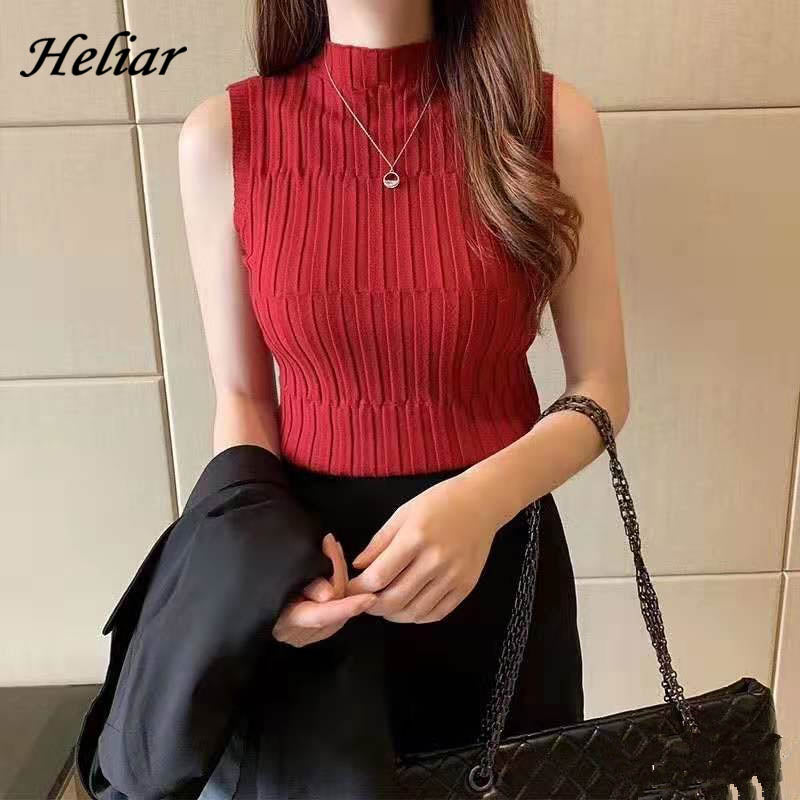 Heliar Women Plain Knitted Tank Tops Female Solid Sleeveless O-neck - General Store 44