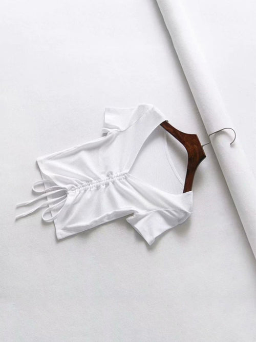 Sexy V Neck Cropped Tank Tops Women Drawstring Tie Up Front Camis - General Store 44