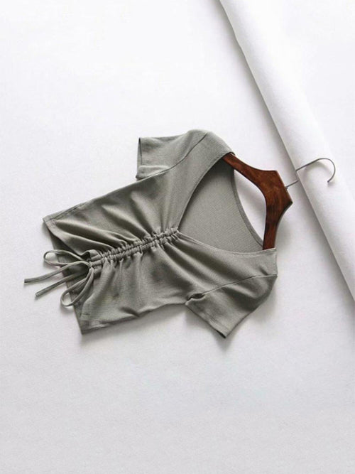 Sexy V Neck Cropped Tank Tops Women Drawstring Tie Up Front Camis - General Store 44