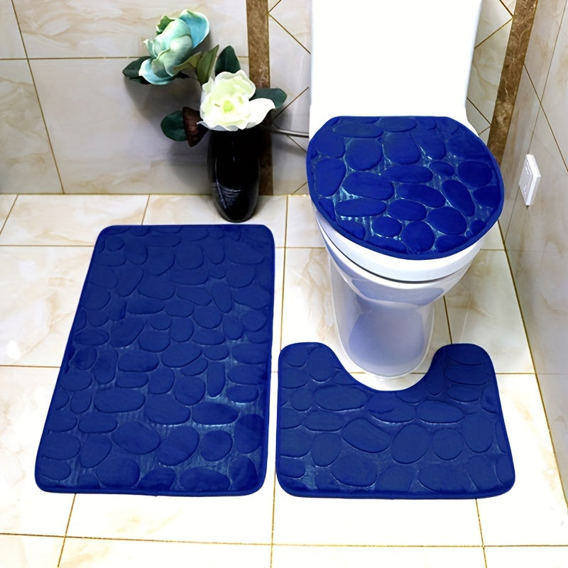 3pcs Coral Velvet Super Soft Absorbent Bathroom Mat Set - Non-slip Carpet, U-shaped Contour Pad, Toilet Cover & More - Perfect for Bathroom/Shower Room Accessories! - General Store 44